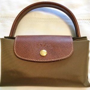 Longchamp Le Pliage Nylon Short Handle bag in Small Khaki NEW